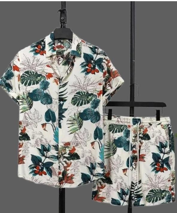 Casual Vacation-Style Printed Short & Shirt Co-ord Set For Men�(2pcs Set)